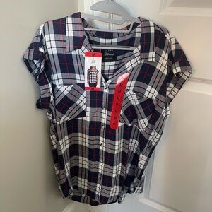 Checkered Button Down Shirt - Black, Red, White